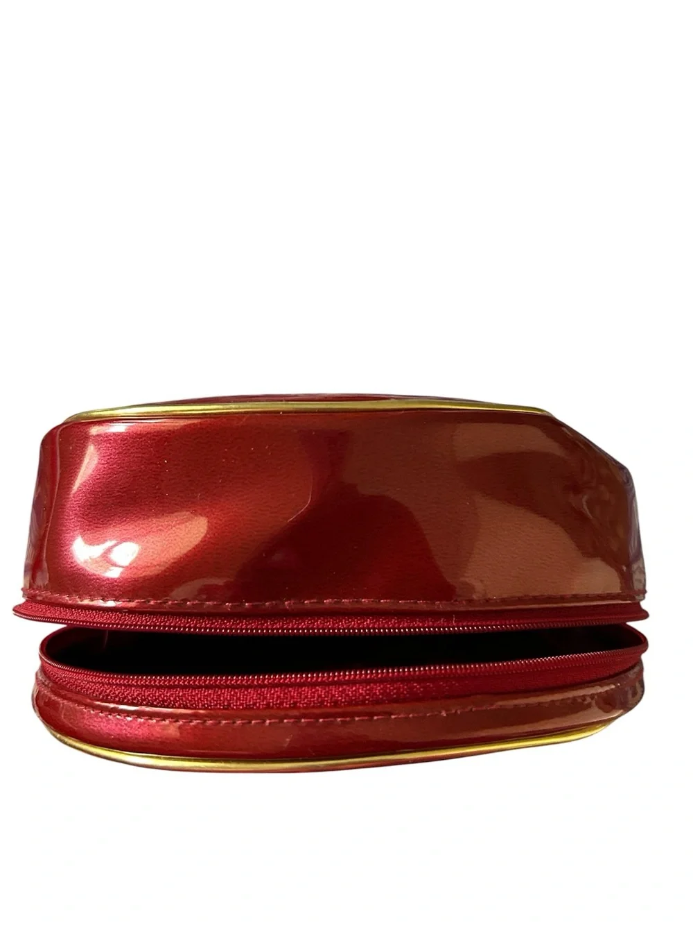 Dior Glossy Red Round Cosmetic Case with Gold Accents